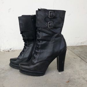 Black leather lace up buckle boots BCBG Generation